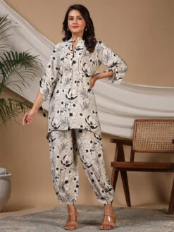 Amazing Printed Beige Silk Co Ord Set -Saree Luxe Shop amazing printed beige silk co ord set 1690879617as2718570 1