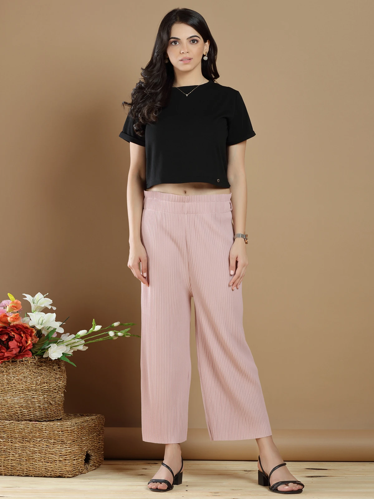 Baby Pink Causal Lycra Palazzo Pant For Pretty Women - Image 5