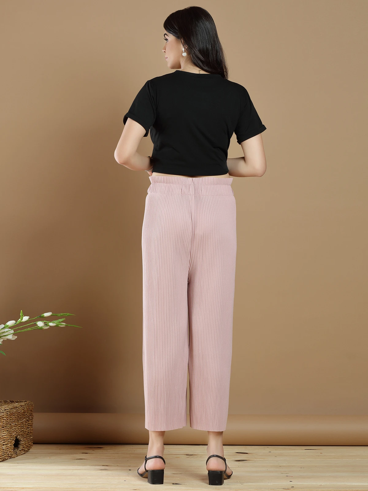 Baby Pink Causal Lycra Palazzo Pant For Pretty Women - Image 2
