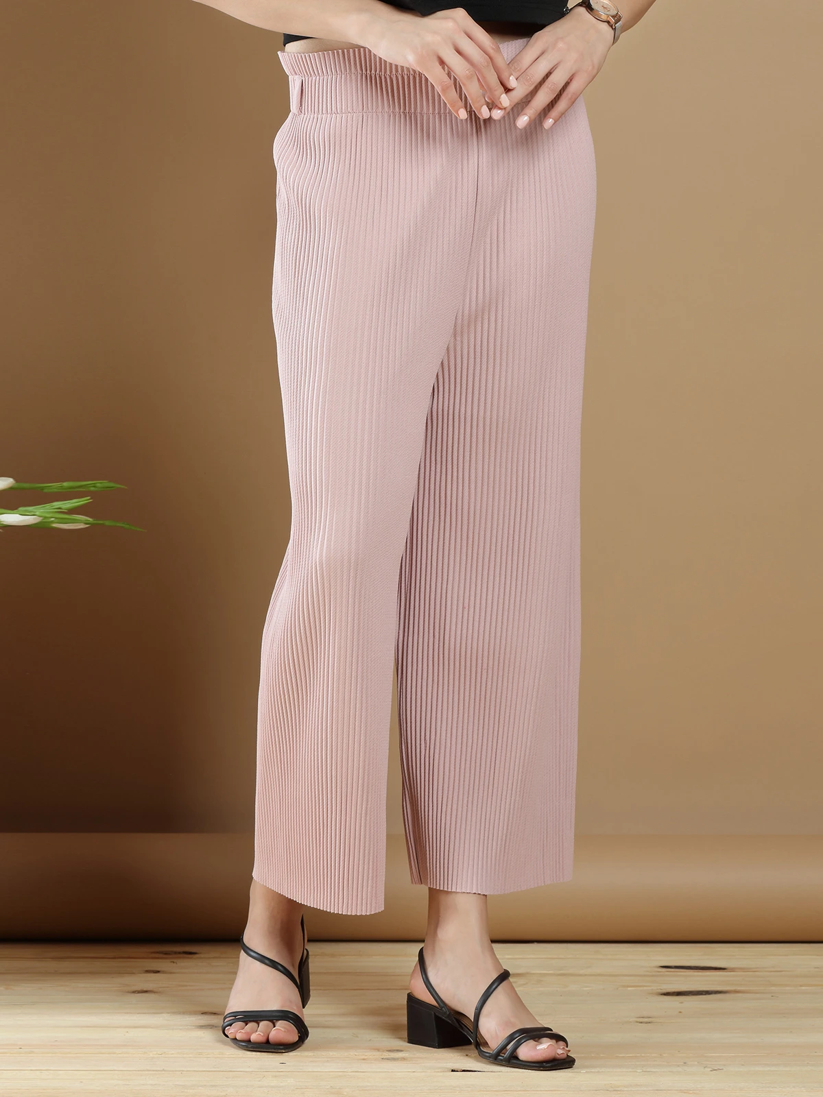 Baby Pink Causal Lycra Palazzo Pant For Pretty Women - Image 4