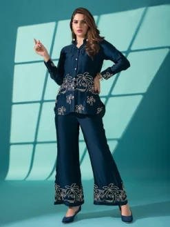 Beautiful Navy Silk Co Ord Set -Saree Luxe Shop beautiful navy silk co ord set 1699423584as2841068