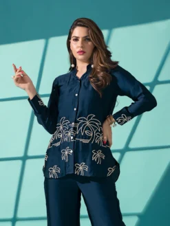 Beautiful Navy Silk Co Ord Set