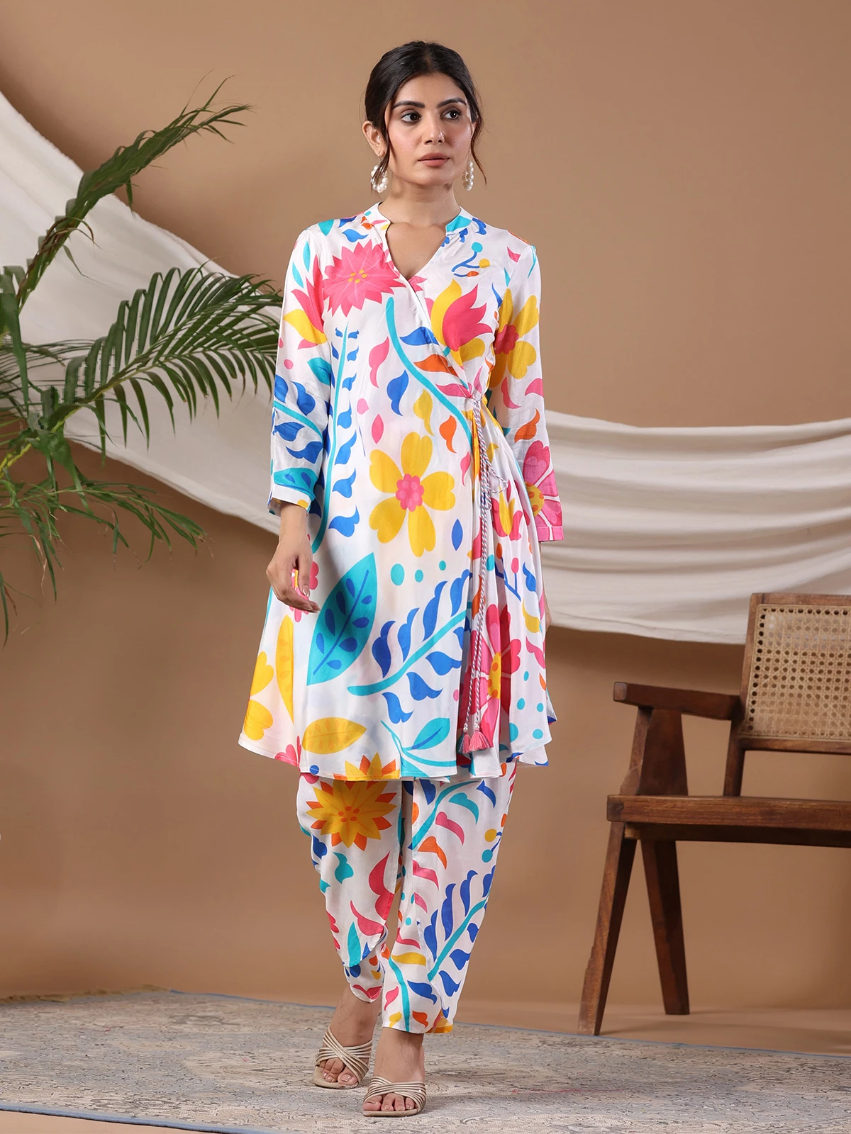 Beautiful Printed White Silk Co Ord Set