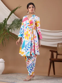 Beautiful Printed White Silk Co Ord Set -Saree Luxe Shop beautiful printed white silk co ord set 1691043088as2718574 3