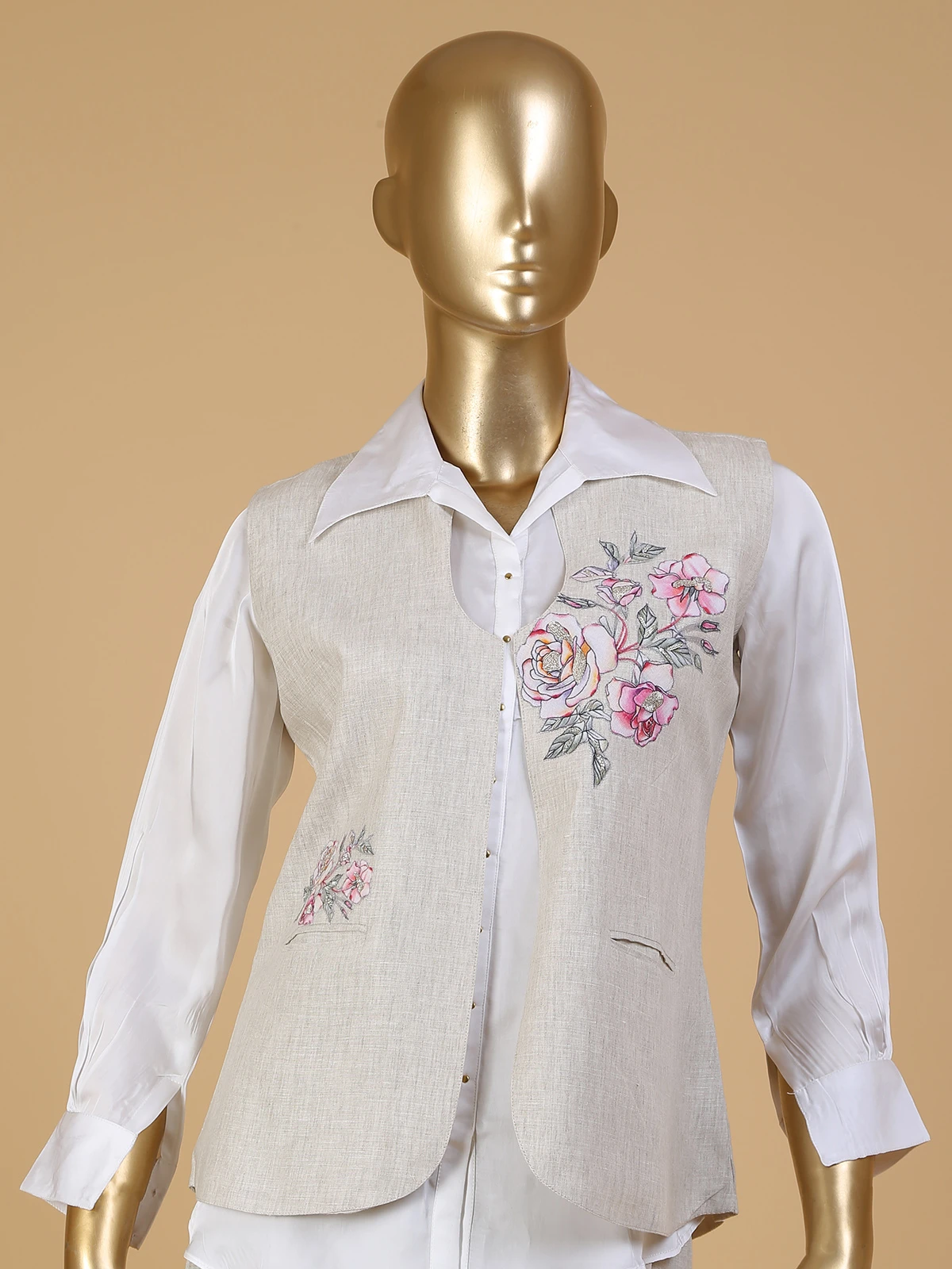 Beige Cotton Jacket Style Co Ord Set 2 Beige Cotton Jacket Style Co Ord Set - Image 2