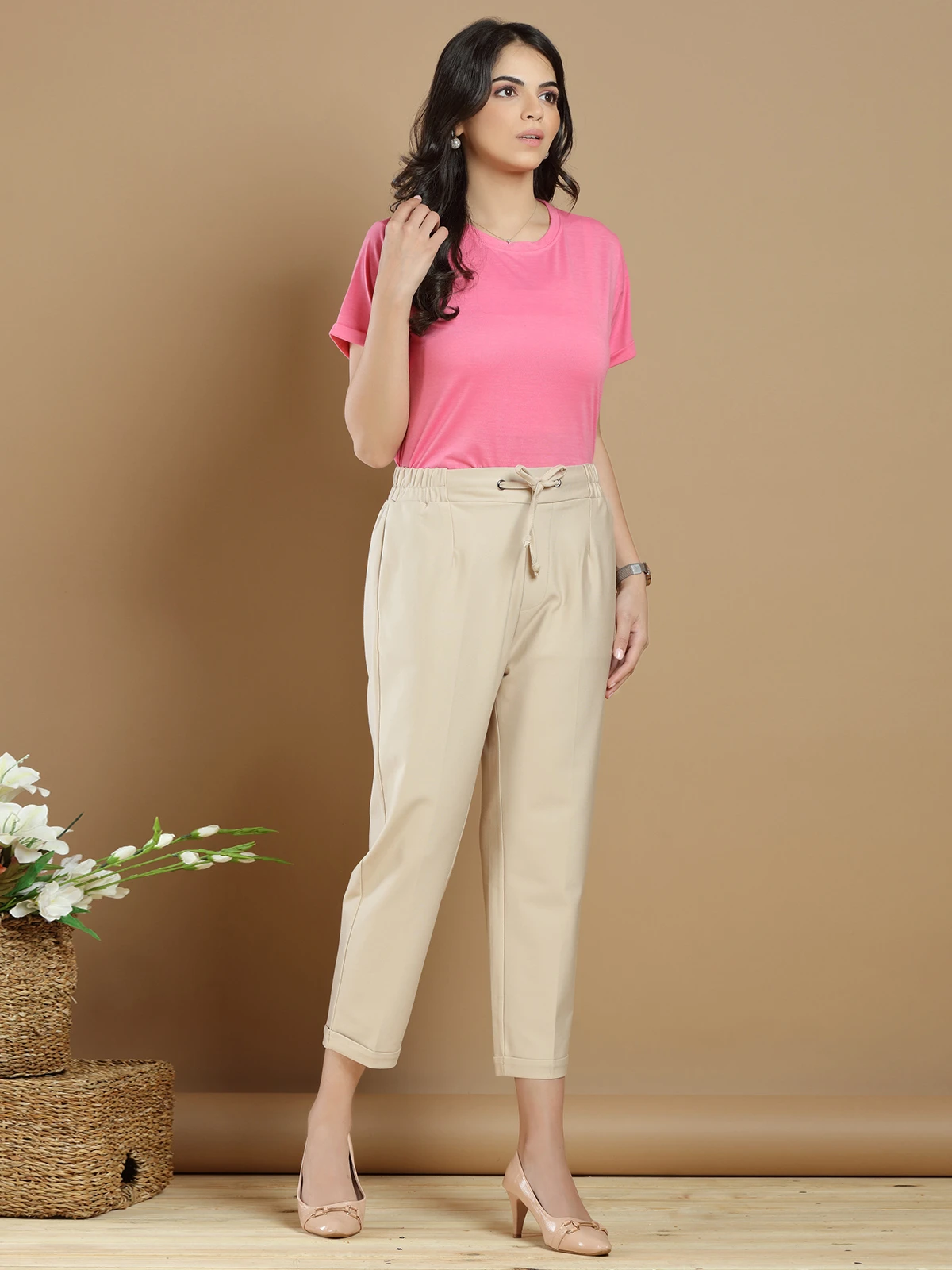 Beige Hued Pleasant Cotton Casual Plain Pant 1 Beige Hued Pleasant Cotton Casual Plain Pant