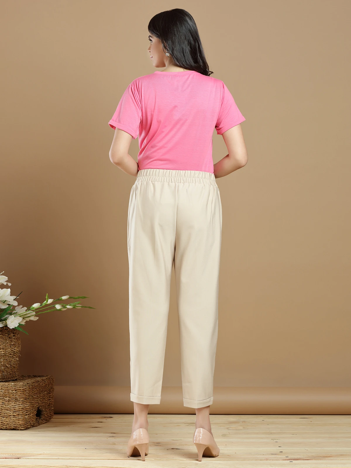 Beige Hued Pleasant Cotton Casual Plain Pant 2 Beige Hued Pleasant Cotton Casual Plain Pant - Image 2