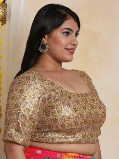 Beige Net Ready Made Blouse