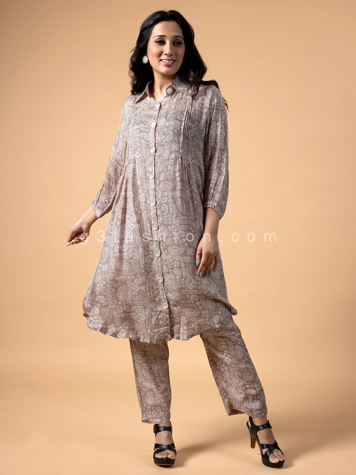 Beige Printed Crepe Co Ord Set 1 Beige Printed Crepe Co Ord Set