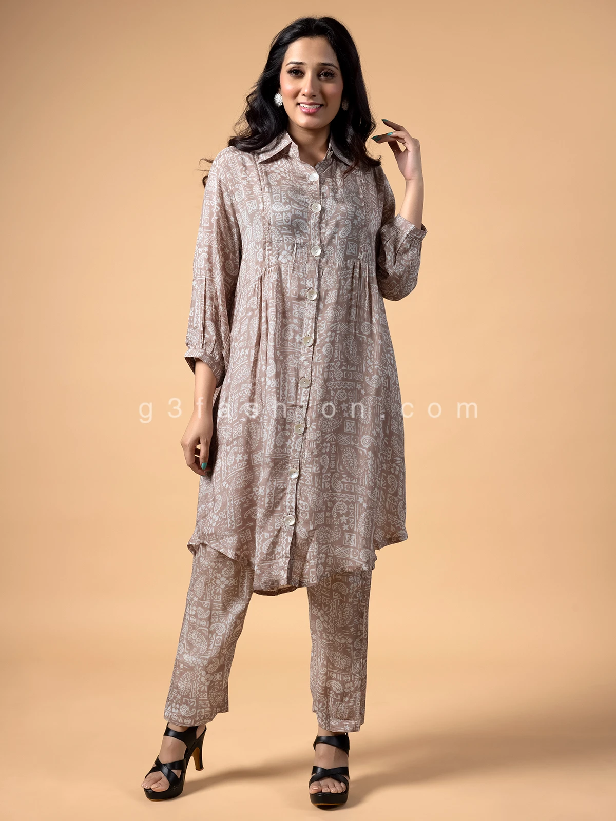 Beige Printed Crepe Co Ord Set 5 Beige Printed Crepe Co Ord Set - Image 5