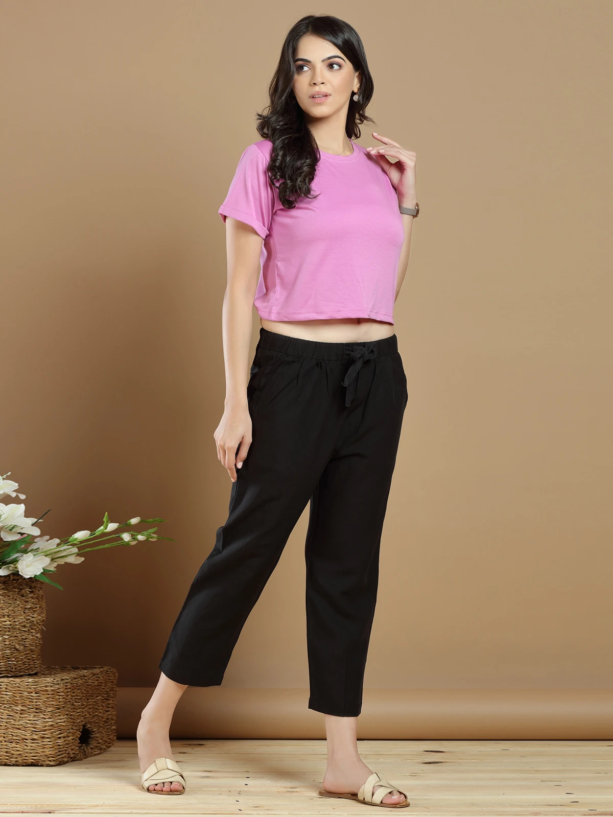 Black Cotton Plain Pant For Beautiful Lady - Image 2