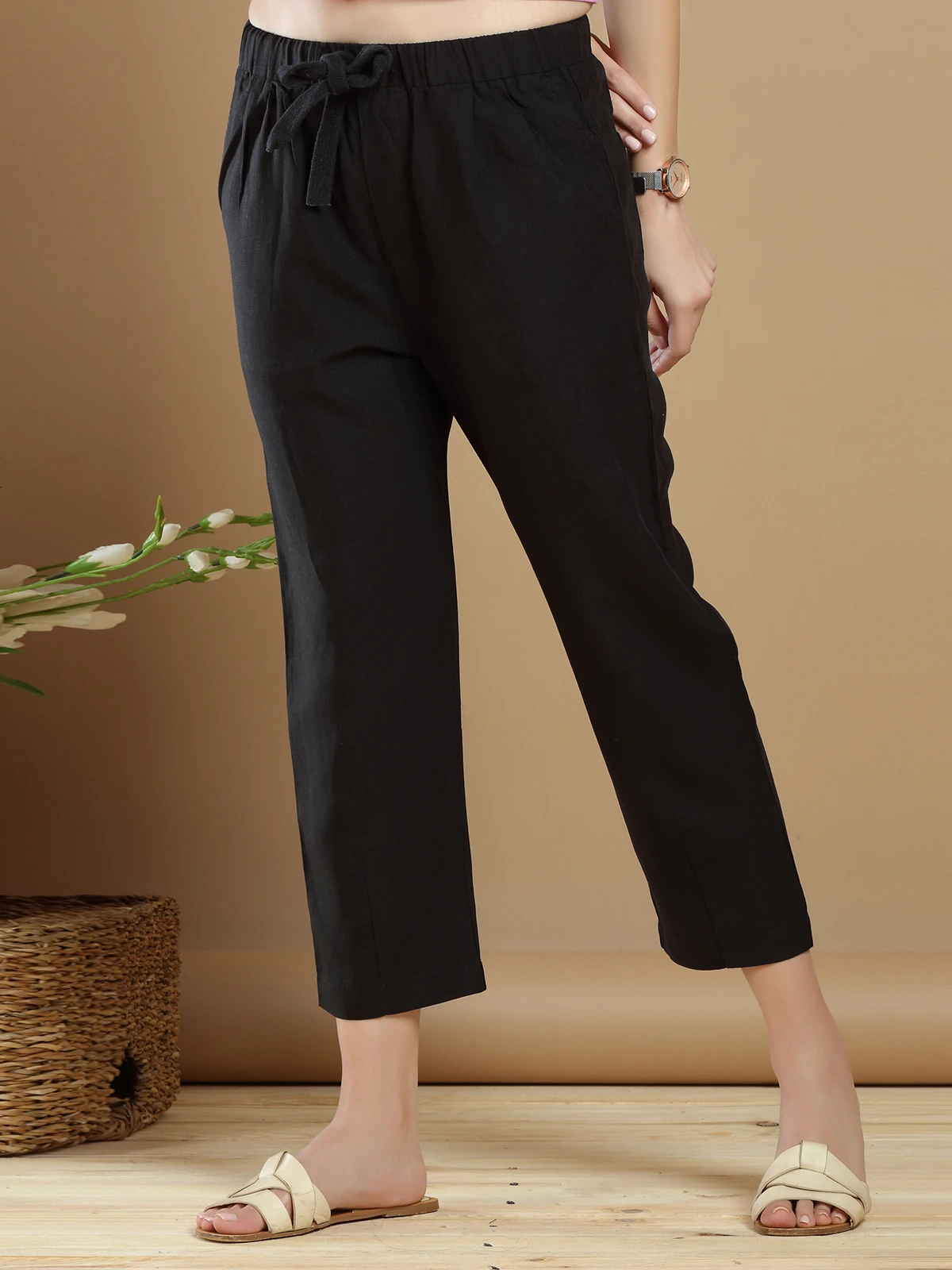 Black Cotton Plain Pant For Beautiful Lady