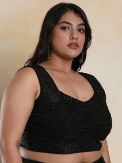 Black Embroidery Silk Blouse