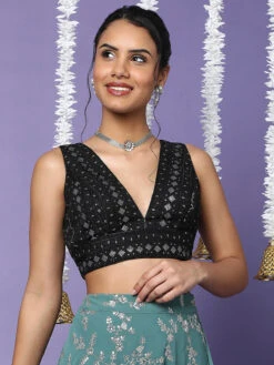 Black Embroidery Sleeveless Blouse 8 Black Embroidery Sleeveless Blouse -Saree Luxe Shop black embroidery sleeveless blouse 1704436094ssb4443 blsl 2