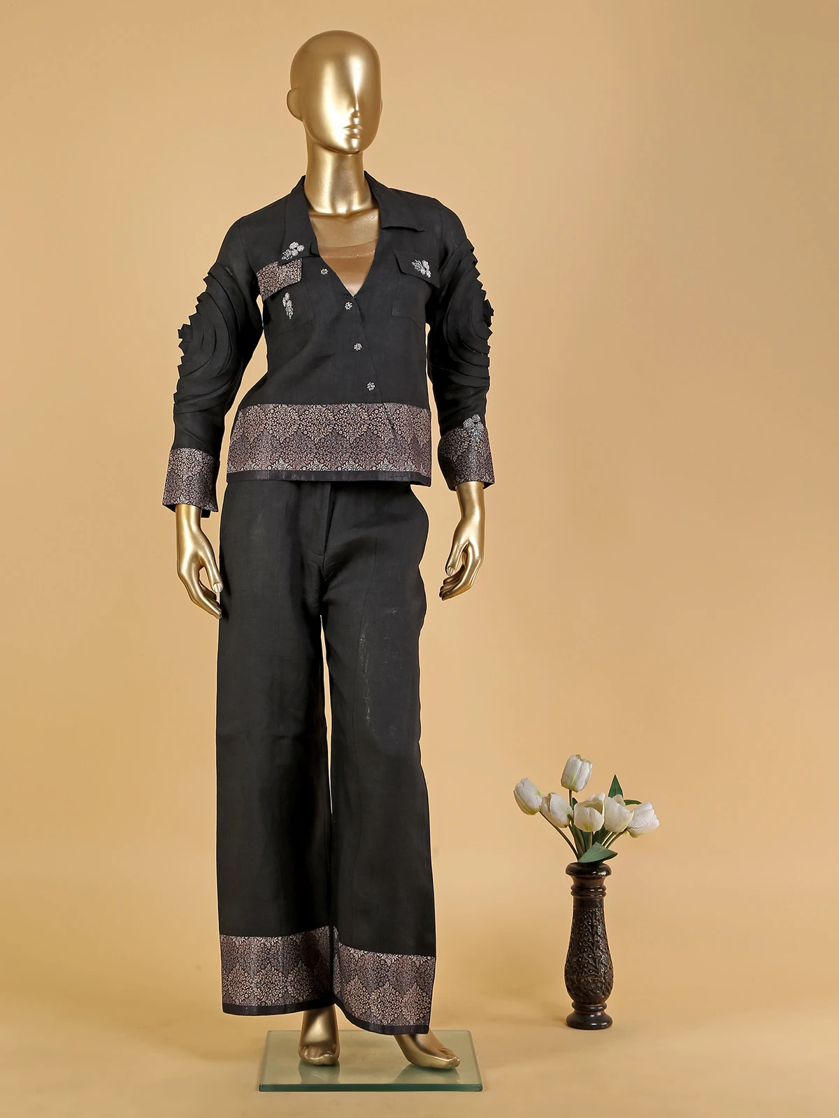 Black Linen Co Ord Set In Printed 3 Black Linen Co Ord Set In Printed - Image 3