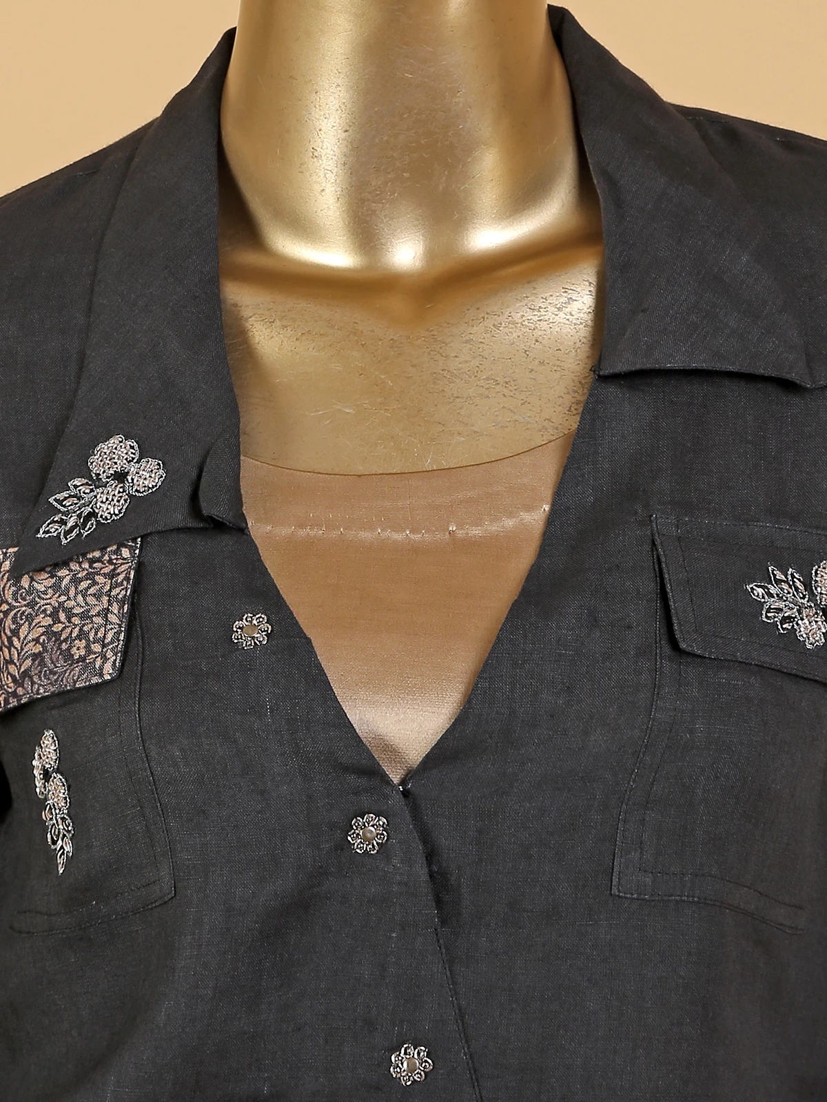 Black Linen Co Ord Set In Printed 4 Black Linen Co Ord Set In Printed - Image 4