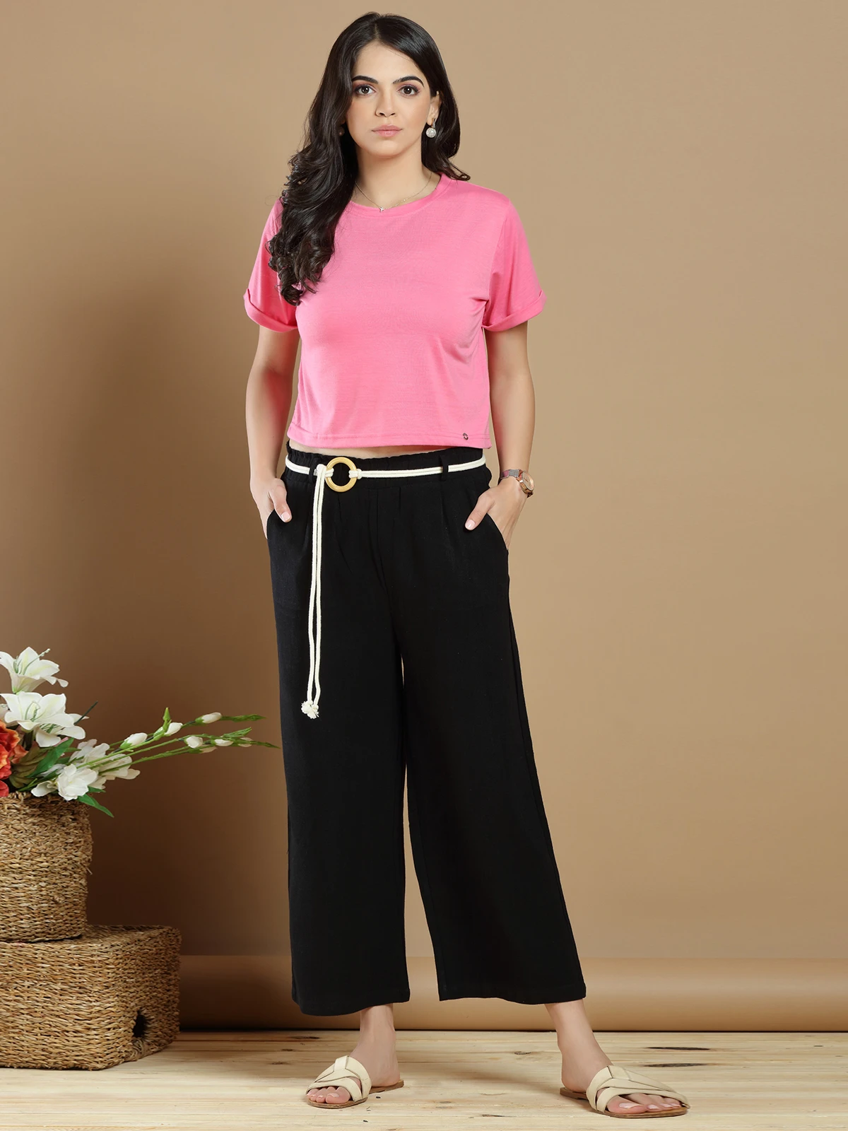 Black Linen Palazzo Pant For Casual Wear 4 Black Linen Palazzo Pant For Casual Wear - Image 4