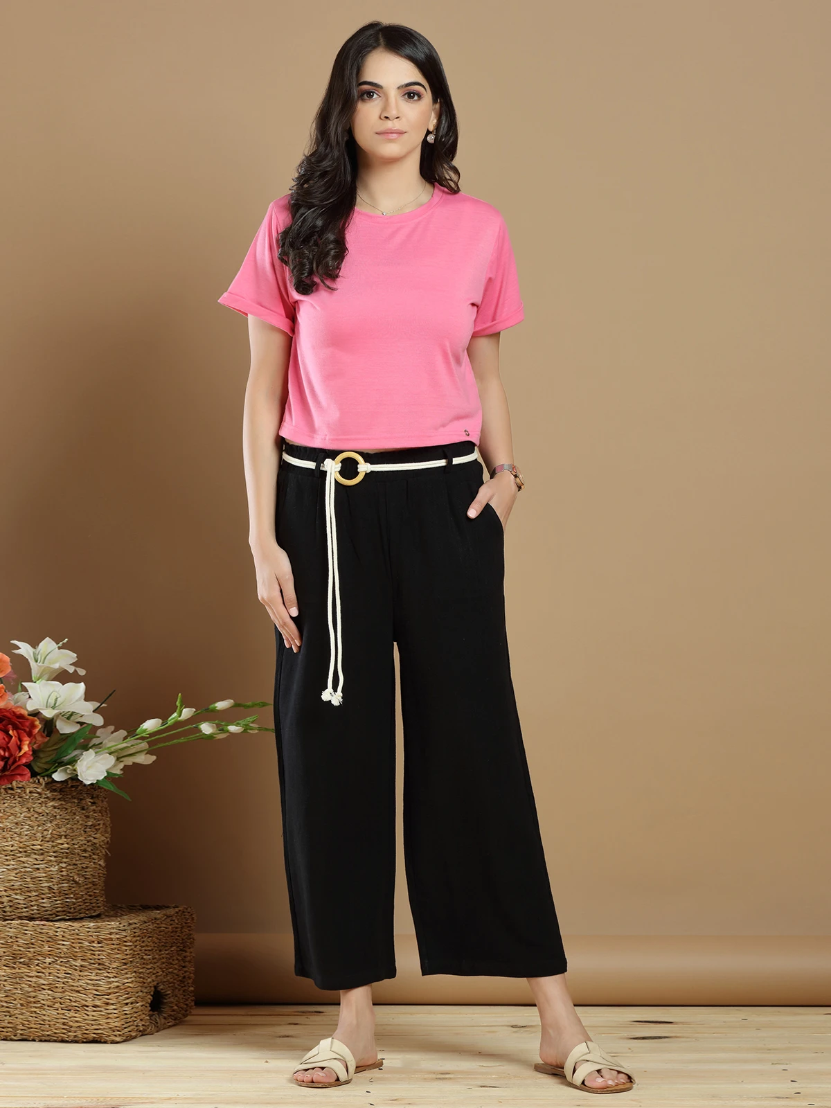 Black Linen Palazzo Pant For Casual Wear 2 Black Linen Palazzo Pant For Casual Wear - Image 2