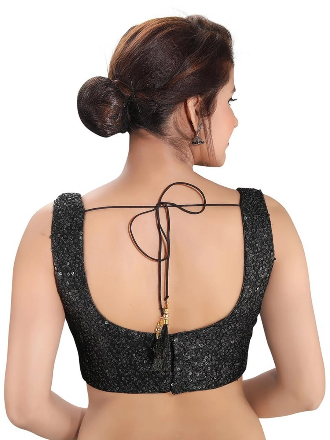 Black Readymade Blouse In Raw Silk With Sequin Work 2 Black Readymade Blouse In Raw Silk With Sequin Work - Image 2