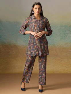 Black Silk Printed Tunic Top