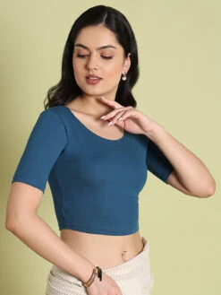 Blue Plain Cotton Blouse