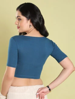 Blue Plain Cotton Blouse -Saree Luxe Shop blue plain cotton blouse 1704968167ss rf 0023 3
