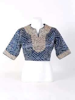 Blue Silk Bandhej Printed Blouse