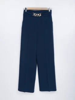Blue Solid Terry Rayon Formal Trouser