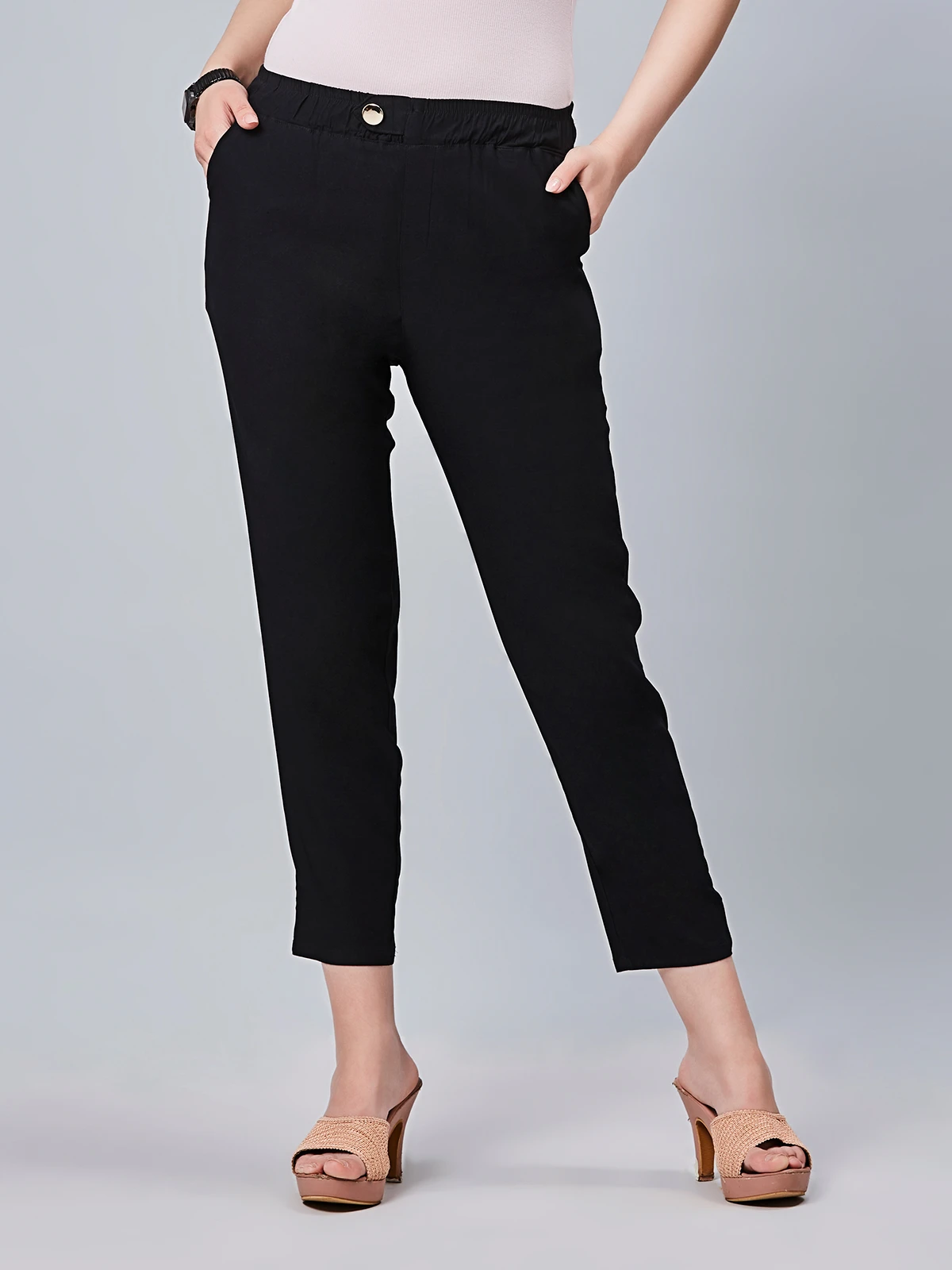 Boom Black Cotton Ankle Length Pant 2 Boom Black Cotton Ankle Length Pant - Image 2