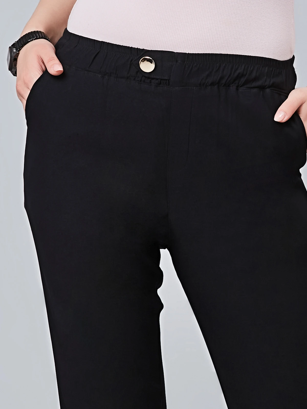 Boom Black Cotton Ankle Length Pant 1 Boom Black Cotton Ankle Length Pant