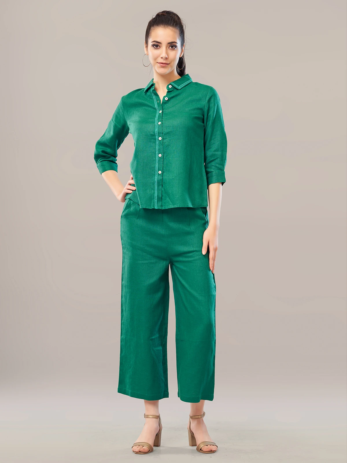 Boom Dark Green Linen Co Ord Set 2 Boom Dark Green Linen Co Ord Set - Image 2