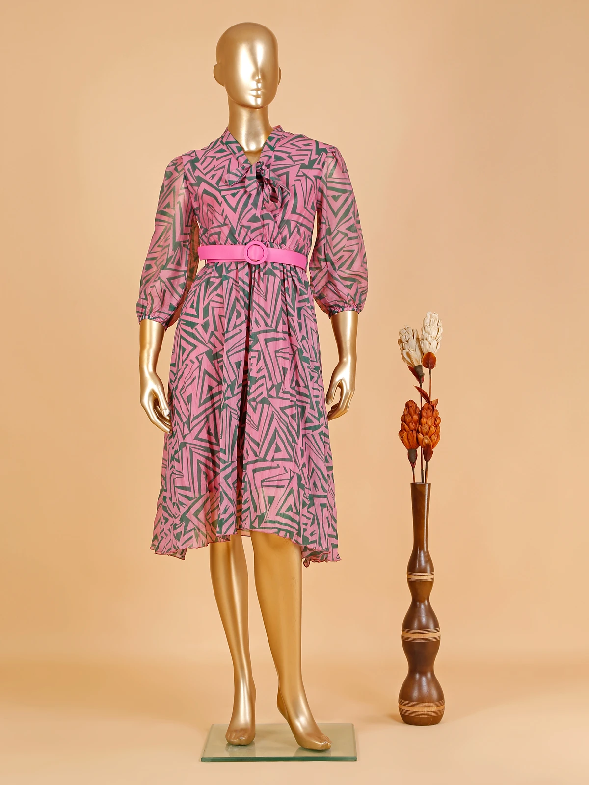 Boom Pink Cotton Printed Dress