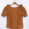 Brown Cotton Casual Half Sleeve Top