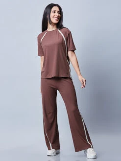Casual Brown Cotton Co Ord Set