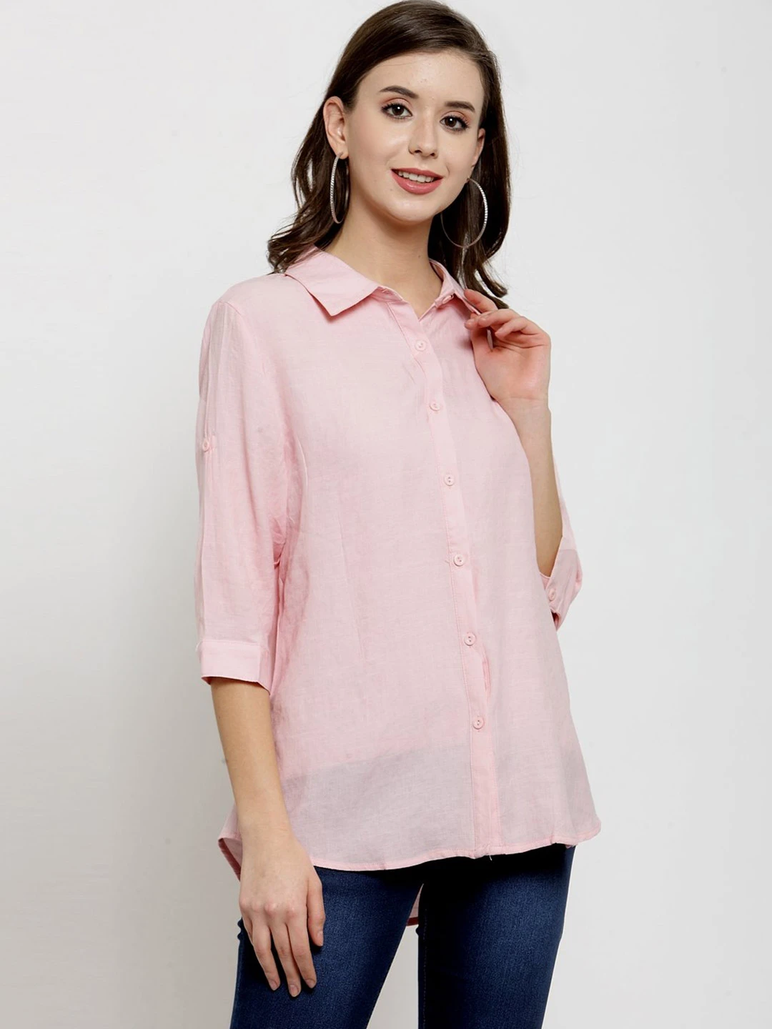 Casual Plain Pink Shirt With Quarter Sleeve 1 Casual Plain Pink Shirt With Quarter Sleeve