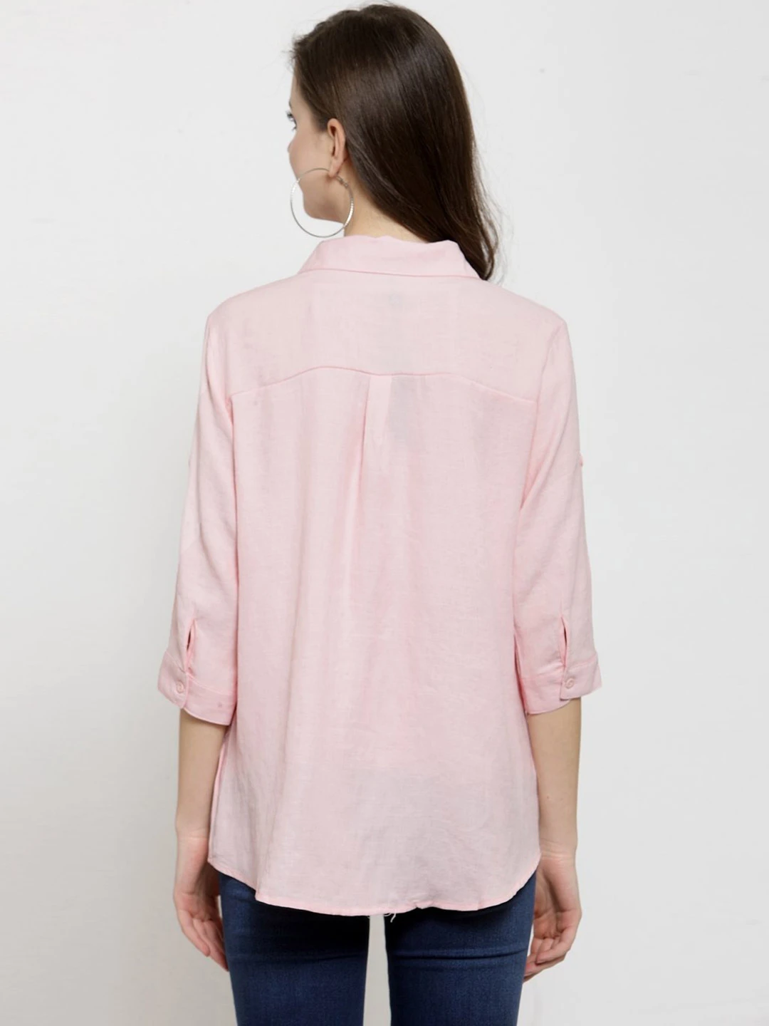 Casual Plain Pink Shirt With Quarter Sleeve 3 Casual Plain Pink Shirt With Quarter Sleeve - Image 3