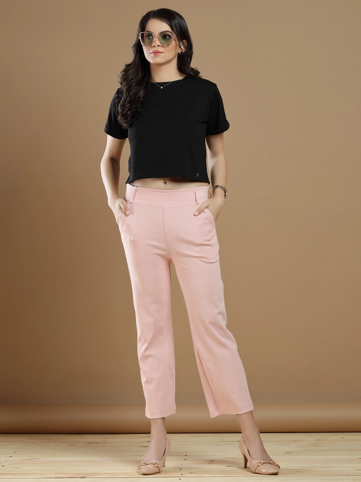 Casual Wear Baby Pink Cotton Plain Pant - Image 3