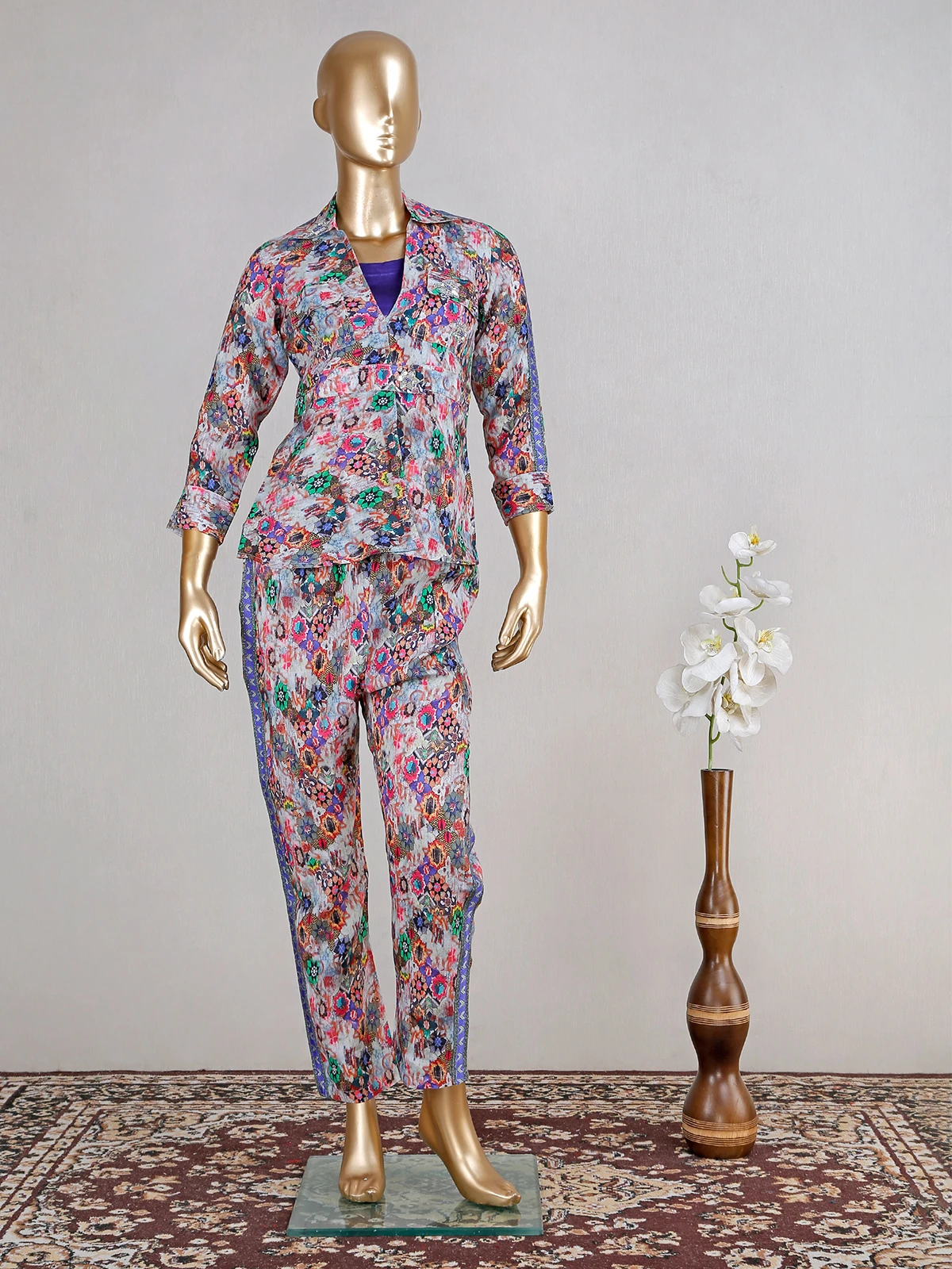 Casual Wear Cotton Grey Printed Co Ord Set 3 Casual Wear Cotton Grey Printed Co Ord Set - Image 3