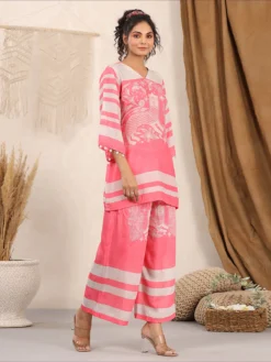 Casual Wear Pink Silk Printed Co Ord Set