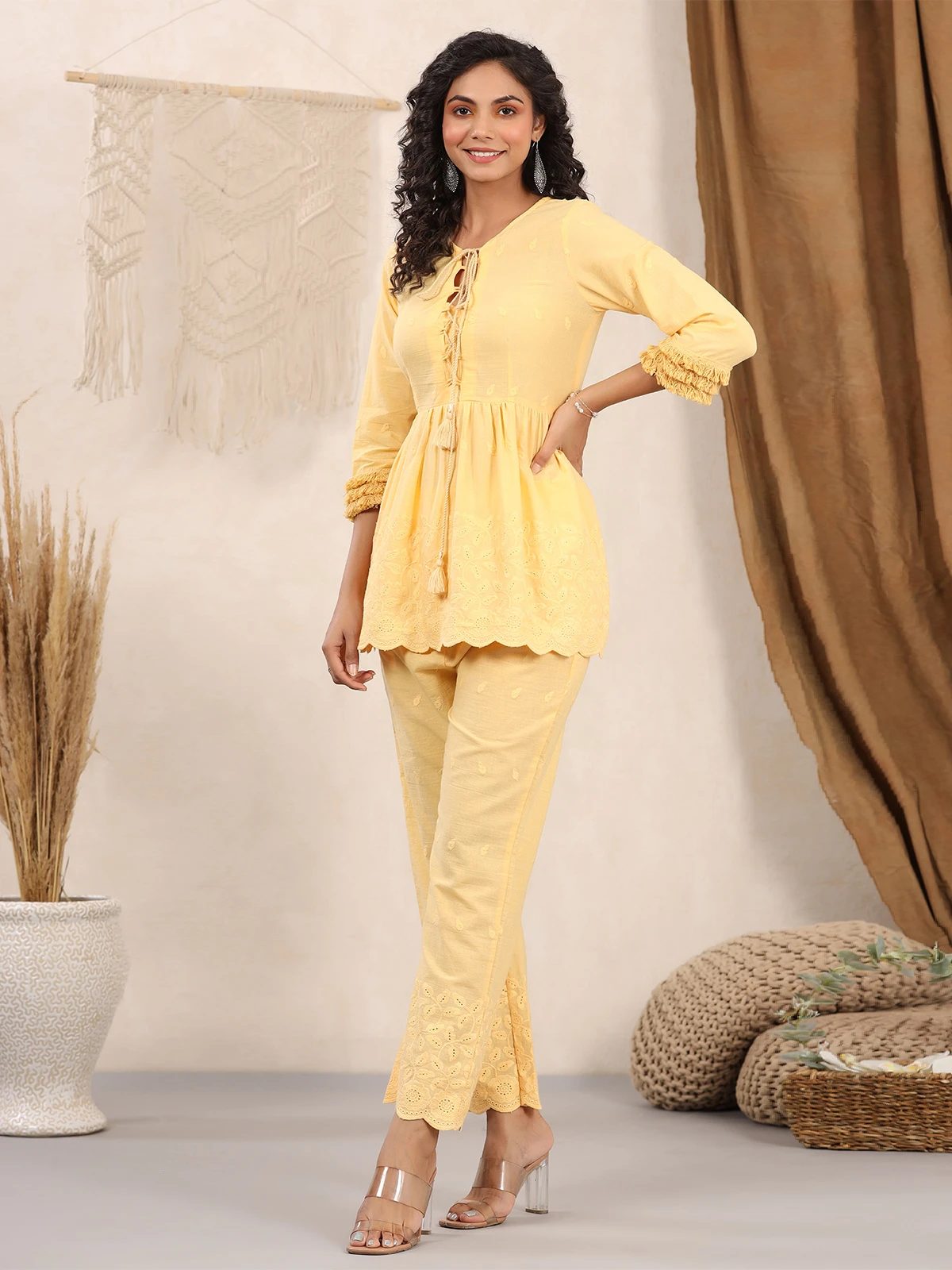 Casual Wear Yellow Plain Cotton Co Ord Set 1 Casual Wear Yellow Plain Cotton Co Ord Set