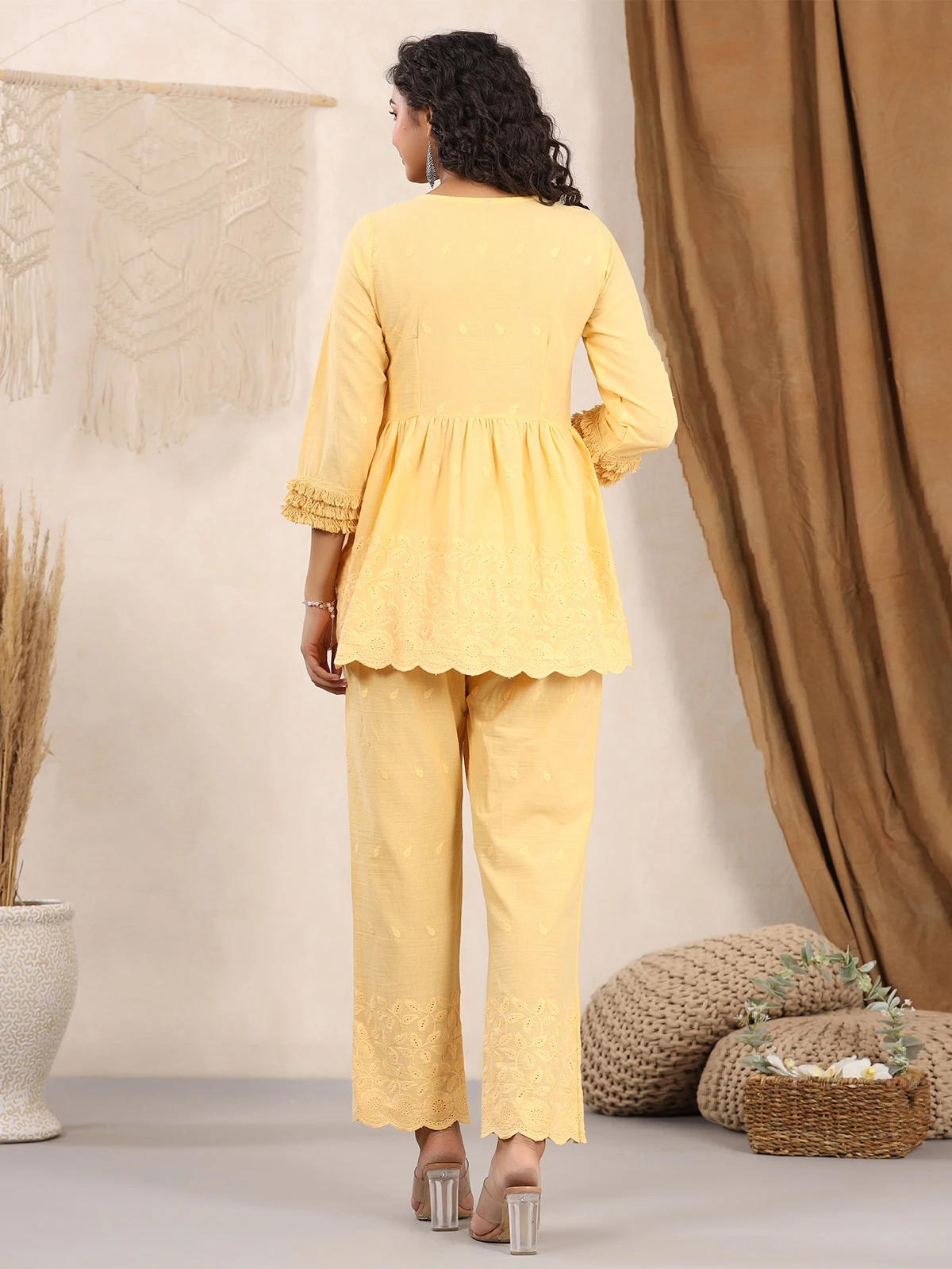 Casual Wear Yellow Plain Cotton Co Ord Set 3 Casual Wear Yellow Plain Cotton Co Ord Set - Image 3