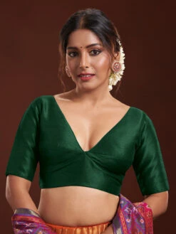 Chic Dark Green Silk Plain Blouse