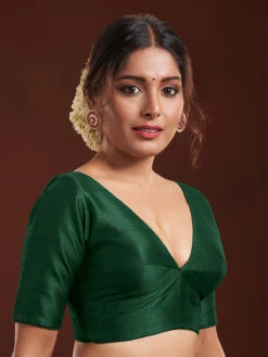 Chic Dark Green Silk Plain Blouse -Saree Luxe Shop chic dark green silk plain blouse 1703243403ss vf 0017 1
