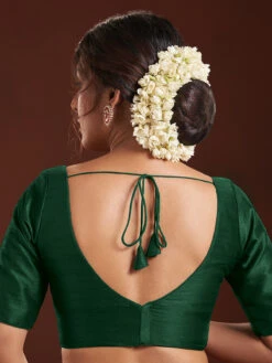 Chic Dark Green Silk Plain Blouse -Saree Luxe Shop chic dark green silk plain blouse 1703243404ss vf 0017 3