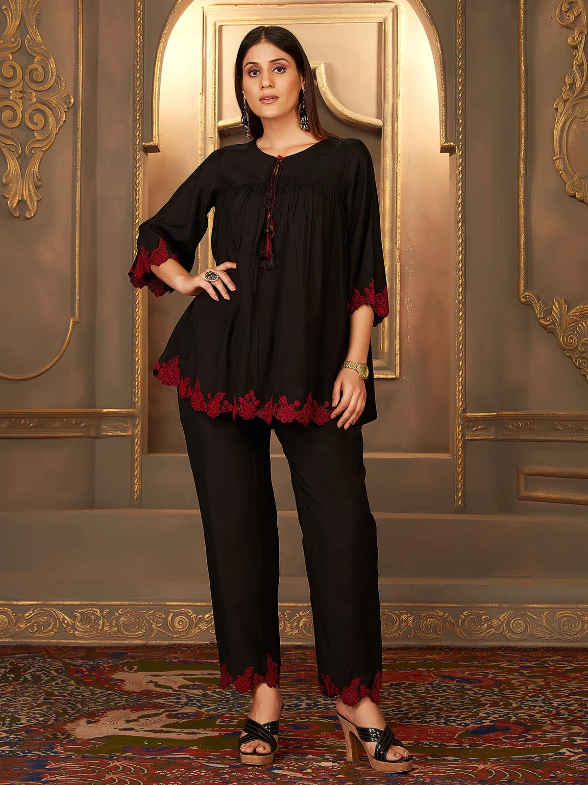 Classic Black Modal Silk Co Ord Set 1 Classic Black Modal Silk Co Ord Set