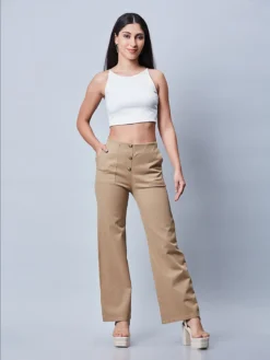 Cotton Beige Plain Pant