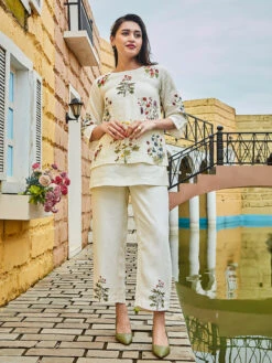 Cotton Cream Co Ord Set -Saree Luxe Shop cotton cream co ord set 1700206225as2834518 sfs117 1