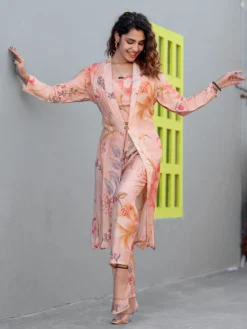 Cotton Jacket Style Co Ord Set In Peach -Saree Luxe Shop cotton jacket style co ord set in peach 1688642049as2704270 1