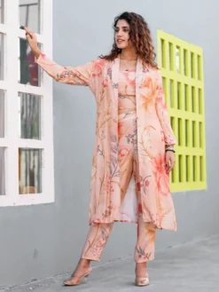Cotton Jacket Style Co Ord Set In Peach -Saree Luxe Shop cotton jacket style co ord set in peach 1688642050as2704270 3