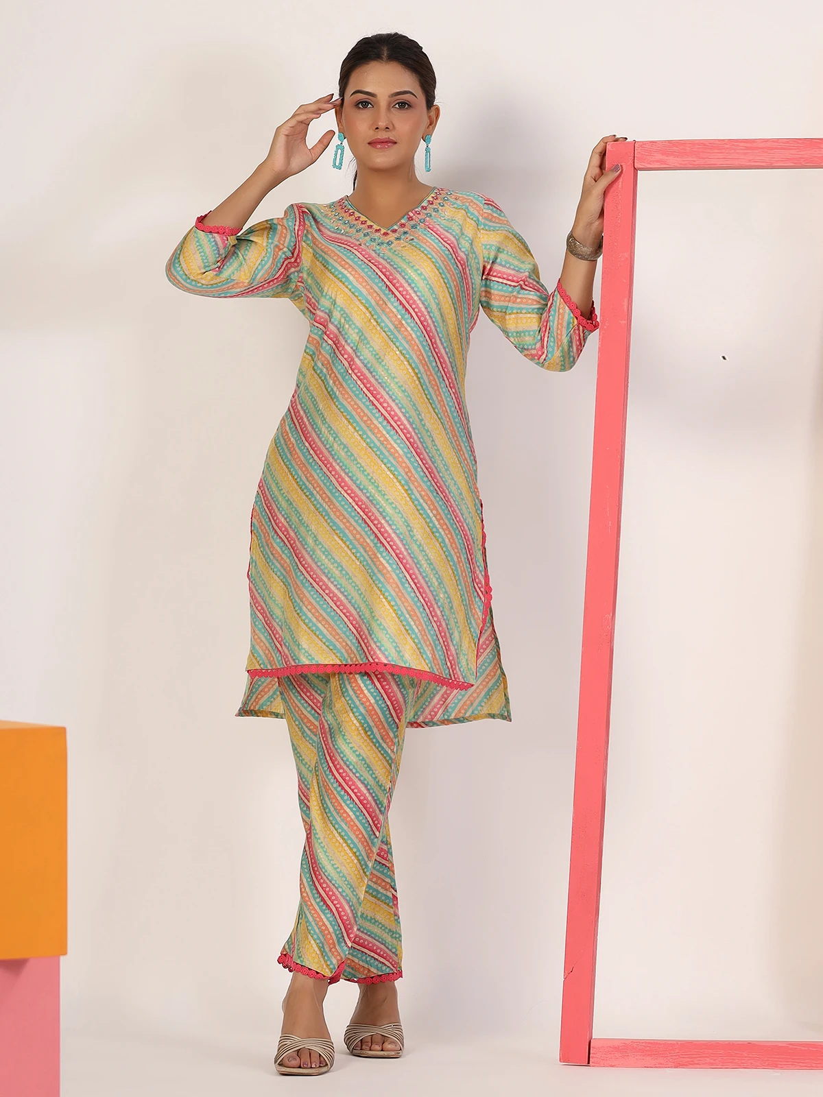 Cotton Multi Color Casual Co Ord Set - Image 2